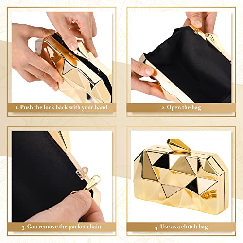 Jadive 5 Pcs Women Gold Clutch Purse Metallic Handbag Evening Purses Bag for Wedding Vintage Banquet Handbag Retro Earrings Arm Cuff Bracelet Jewelry Set