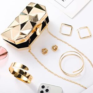 Jadive 5 Pcs Women Gold Clutch Purse Metallic Handbag Evening Purses Bag for Wedding Vintage Banquet Handbag Retro Earrings Arm Cuff Bracelet Jewelry Set