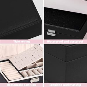 wudianbanCC Jewelry Organizer Box for Women Girls,Large Capacity,PU Leather Organizer Holder Boxes with Lock,2 Layers Removable Display Storage Travel Case for Women Girls Wife Ideal Gift(Black)