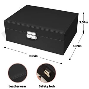 wudianbanCC Jewelry Organizer Box for Women Girls,Large Capacity,PU Leather Organizer Holder Boxes with Lock,2 Layers Removable Display Storage Travel Case for Women Girls Wife Ideal Gift(Black)