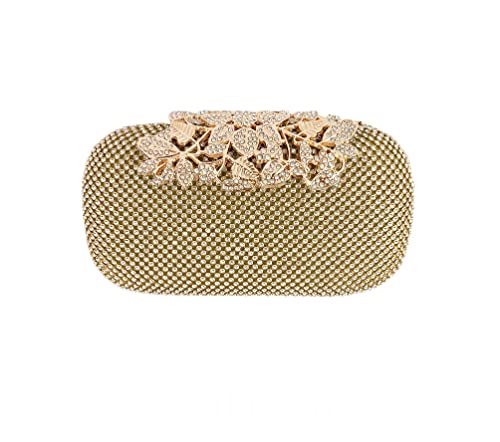 shiiriin | Women's Rhinestones Bling Crystal Clutch Purse Hand Bag | Bridal Wedding Daytime Evening Party (Gold)