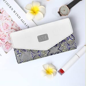 Utenwat Womens Wallets RFID Blocking Trifold Wallet for Women Long PU Leather Clutch Multi Card Cute Ladies Wallets Large Capacity Grey/White