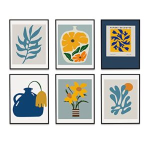 zzuyi set of 6 matisse canvas wall art poster, matisse blue yellow floral plant abstract shapes illustrations, abstract minimalist wall art posters , sunflower canvas paintings pictures for bedroom, living room wall decor – 8”x10”x6 pcs unframed