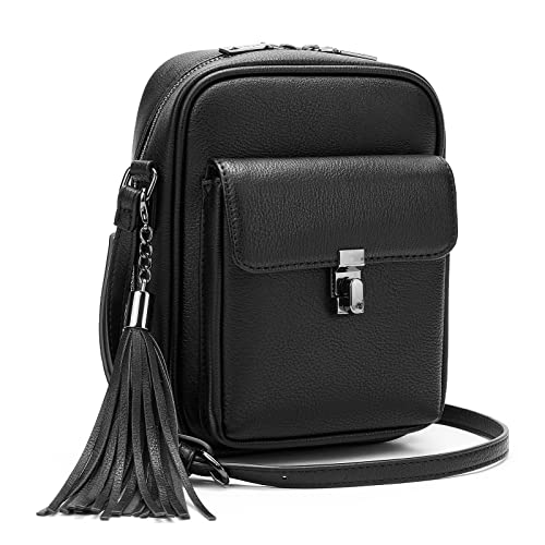 Keyli Double Zipper Crossbody Cell Phone Purse Fashion Lightweight Waterproof Leather Crossbody Bag for Women Anti-theft Mini Travel Messenger Shoulder Handbag Wallet with Tassel Black