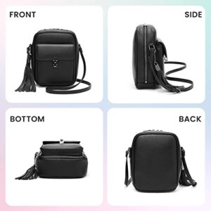 Keyli Double Zipper Crossbody Cell Phone Purse Fashion Lightweight Waterproof Leather Crossbody Bag for Women Anti-theft Mini Travel Messenger Shoulder Handbag Wallet with Tassel Black