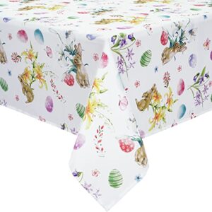 easter tablecloth, bunny eggs table clothes for outdoor, rectangular spring flower colorful table cover, waterproof washable table cloth for easter dinner, kitchen, party decor, 55 x 55 inch