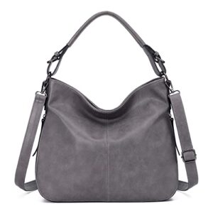 hobo bags for women pu leather shoulder bag large handbags crossbody purse ladies tote bags with adjustable shoulder strap gray