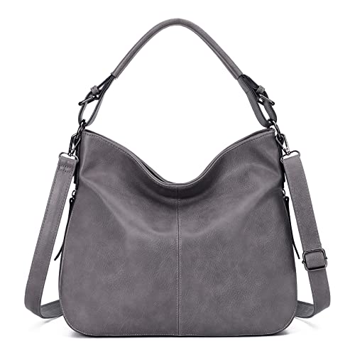 Hobo Bags for Women PU Leather Shoulder Bag Large Handbags Crossbody Purse Ladies Tote Bags with Adjustable Shoulder Strap Gray