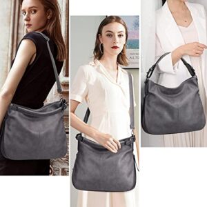 Hobo Bags for Women PU Leather Shoulder Bag Large Handbags Crossbody Purse Ladies Tote Bags with Adjustable Shoulder Strap Gray