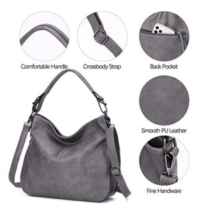 Hobo Bags for Women PU Leather Shoulder Bag Large Handbags Crossbody Purse Ladies Tote Bags with Adjustable Shoulder Strap Gray