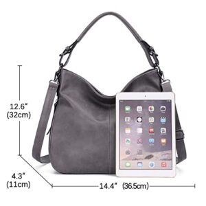 Hobo Bags for Women PU Leather Shoulder Bag Large Handbags Crossbody Purse Ladies Tote Bags with Adjustable Shoulder Strap Gray