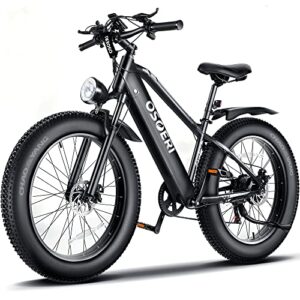 osoeri 26″ x 4″ fat tire electric bike for adults, 65miles range 48v 20ah lg cells battery ebike, 750w brushless motor 28mph shimano 7-speed electric bicycle, lockable suspension fork, ul certified