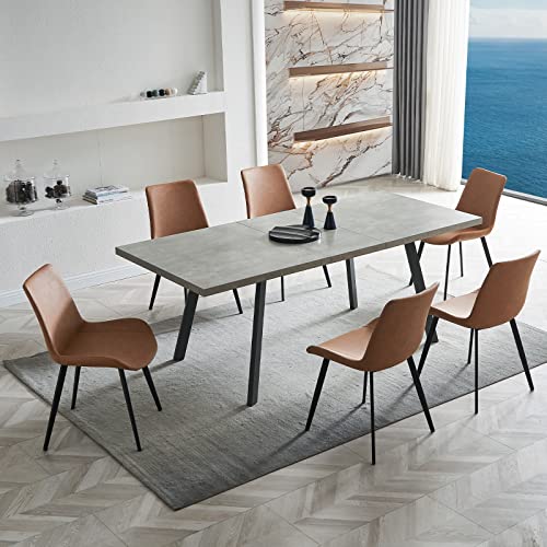 Zerifevni Dining Table Set for 6, Mid-Century Kitchen Table Set for 8-10 Person for Dining Room, Steel Legs