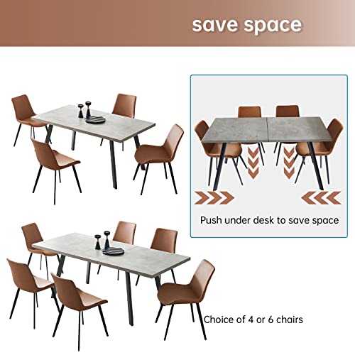 Zerifevni Dining Table Set for 6, Mid-Century Kitchen Table Set for 8-10 Person for Dining Room, Steel Legs