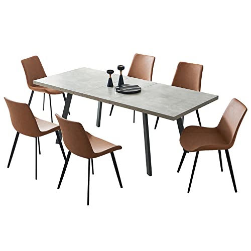 Zerifevni Dining Table Set for 6, Mid-Century Kitchen Table Set for 8-10 Person for Dining Room, Steel Legs