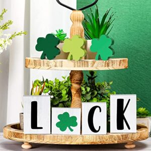 7 pcs st. patrick’s day tiered tray decor lucky shamrock table wooden signs lucky letter sign freestanding wooden luck blocks shamrock wood letters block for irish home party decor