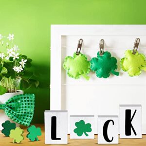 7 Pcs St. Patrick’s Day Tiered Tray Decor Lucky Shamrock Table Wooden Signs Lucky Letter Sign Freestanding Wooden Luck Blocks Shamrock Wood Letters Block for Irish Home Party Decor