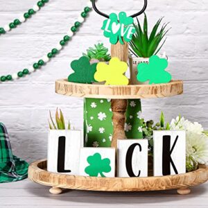 7 Pcs St. Patrick’s Day Tiered Tray Decor Lucky Shamrock Table Wooden Signs Lucky Letter Sign Freestanding Wooden Luck Blocks Shamrock Wood Letters Block for Irish Home Party Decor
