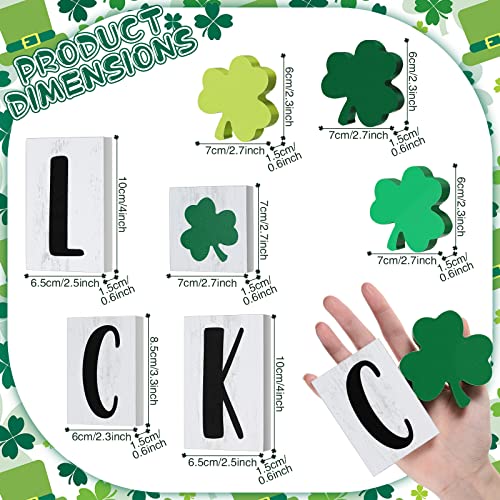 7 Pcs St. Patrick’s Day Tiered Tray Decor Lucky Shamrock Table Wooden Signs Lucky Letter Sign Freestanding Wooden Luck Blocks Shamrock Wood Letters Block for Irish Home Party Decor