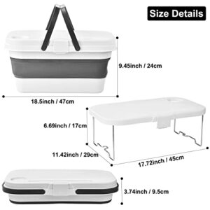 Foldable Picnic Basket with Lid and Tray Table, Collapsible Camping Basket Tub with Handle, Portable Basin Bucket for Camping BBQ