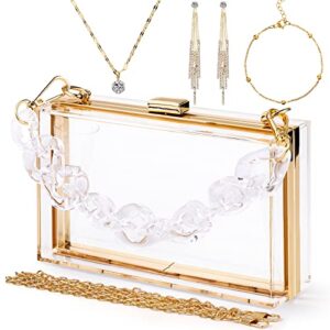 jadive 4 pcs women acrylic purse clear clutch bag evening purses clutch for wedding vintage banquet handbag earrings necklace bracelet jewelry set