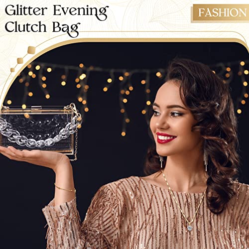 Jadive 4 Pcs Women Acrylic Purse Clear Clutch Bag Evening Purses Clutch for Wedding Vintage Banquet Handbag Earrings Necklace Bracelet Jewelry Set