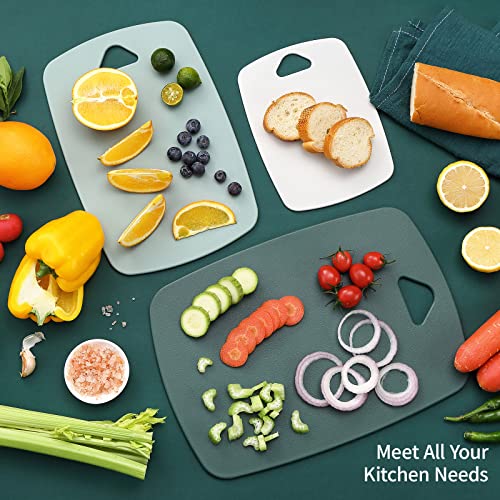 Plastic Cutting Board Set of 3 Different Sizes, Cutting Boards for Kitchen Dishwasher Safe, Thick Chopping Board for Meat, Veggies, Fruits, Reversible Use, Easy to Clean, Green