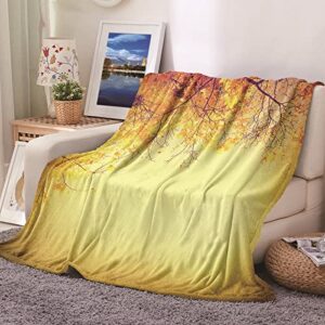 Musihy Throw Blankets for Bed, Holiday Throw Blanket Sofa Throws Yellow Maple Tree Camping Blanket Twin 63"x79"