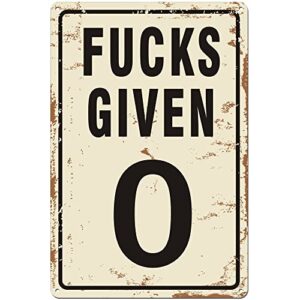 Uflashmi 0 Fucks Given Sign, Funny Garage Signs for Men, Vintage Metal Signs for Man Cave Decor, Aluminum, 8x12 Inch
