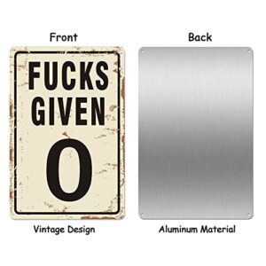 Uflashmi 0 Fucks Given Sign, Funny Garage Signs for Men, Vintage Metal Signs for Man Cave Decor, Aluminum, 8x12 Inch