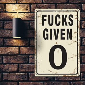 Uflashmi 0 Fucks Given Sign, Funny Garage Signs for Men, Vintage Metal Signs for Man Cave Decor, Aluminum, 8x12 Inch