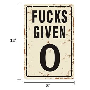 Uflashmi 0 Fucks Given Sign, Funny Garage Signs for Men, Vintage Metal Signs for Man Cave Decor, Aluminum, 8x12 Inch