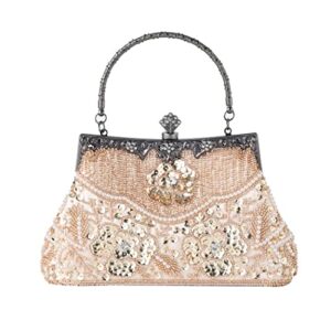 evening clutch purse for women – crystal and sequins top handle bags – elegant crossbody bag for wedding party prom (champagne)