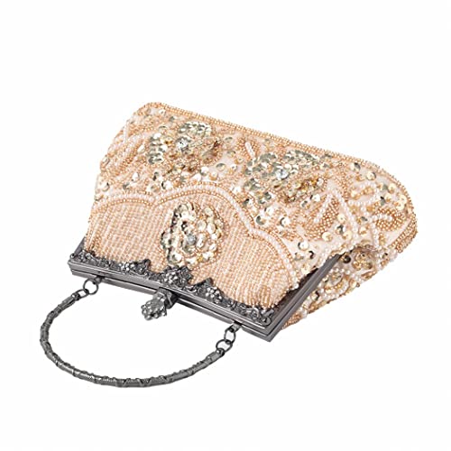 Evening Clutch Purse for Women - Crystal and Sequins Top Handle Bags - Elegant Crossbody Bag for Wedding Party Prom (Champagne)