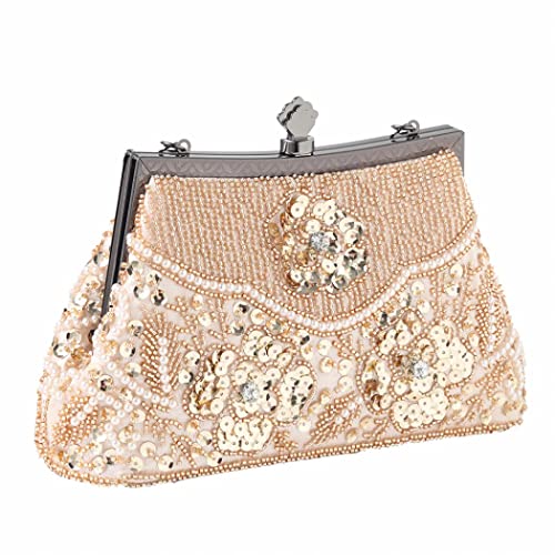 Evening Clutch Purse for Women - Crystal and Sequins Top Handle Bags - Elegant Crossbody Bag for Wedding Party Prom (Champagne)