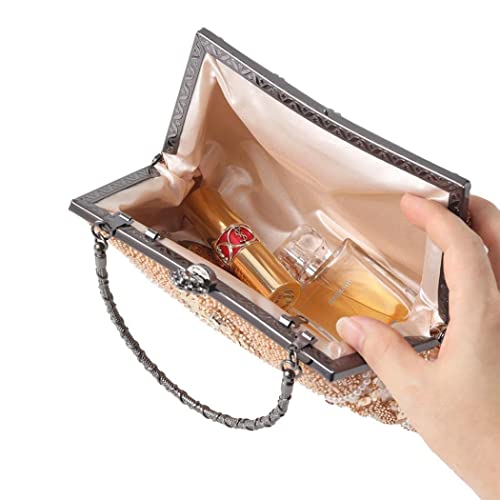 Evening Clutch Purse for Women - Crystal and Sequins Top Handle Bags - Elegant Crossbody Bag for Wedding Party Prom (Champagne)