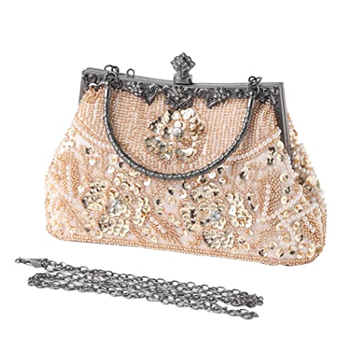 Evening Clutch Purse for Women - Crystal and Sequins Top Handle Bags - Elegant Crossbody Bag for Wedding Party Prom (Champagne)