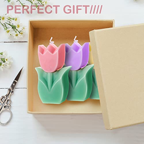 3 Pcs Flower Shaped Candles Tulip Candles Aesthetic Cool Candles Cute Candles Paraffin Wax Decorative Candle Room Decor Funky Scented Flower Candle for Gift Wedding Party Favors, Pink, Yellow, Purple