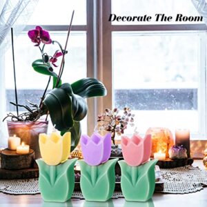 3 Pcs Flower Shaped Candles Tulip Candles Aesthetic Cool Candles Cute Candles Paraffin Wax Decorative Candle Room Decor Funky Scented Flower Candle for Gift Wedding Party Favors, Pink, Yellow, Purple