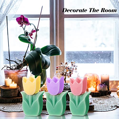 3 Pcs Flower Shaped Candles Tulip Candles Aesthetic Cool Candles Cute Candles Paraffin Wax Decorative Candle Room Decor Funky Scented Flower Candle for Gift Wedding Party Favors, Pink, Yellow, Purple