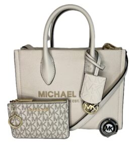 michael kors mirella small shopper top zip bag bundled sm tz coinpouch purse hook (lt cream multi/vanilla pvc)