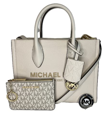 Michael Kors Mirella Small Shopper Top Zip Bag bundled SM TZ Coinpouch Purse Hook (LT Cream Multi/Vanilla PVC)