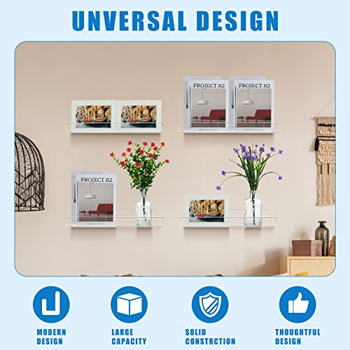 12 Pieces Clear Acrylic Floating Shelves 15 Inch Acrylic Invisible Kids Floating Bookshelf Picture Ledge Display Wall Mounted Shelves Organizer for Living Room, Office, Bedroom, Bathroom, Kitchen