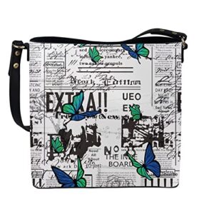 coloranimal womens crossbody handbags and purses vintage poster newspaper with butterfly print bucket top-handle bags large work satchel