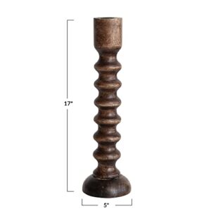 Creative Co-Op Hand Carved Wood, Brown Taper Candle Holder, Black