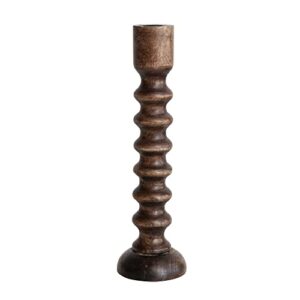 creative co-op hand carved wood, brown taper candle holder, black