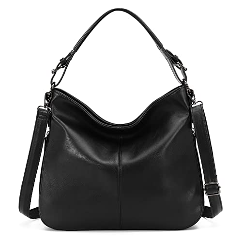 Hobo Bags for Women PU Leather Shoulder Bag Large Handbags Crossbody Purse Ladies Tote Bags with Adjustable Shoulder Strap Black