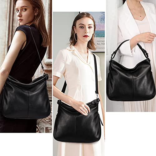 Hobo Bags for Women PU Leather Shoulder Bag Large Handbags Crossbody Purse Ladies Tote Bags with Adjustable Shoulder Strap Black