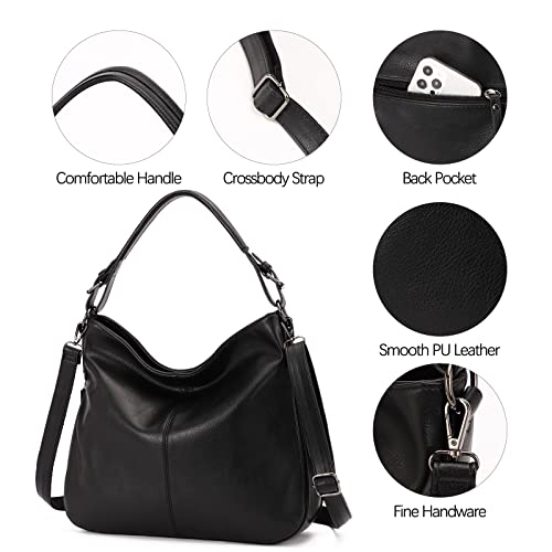 Hobo Bags for Women PU Leather Shoulder Bag Large Handbags Crossbody Purse Ladies Tote Bags with Adjustable Shoulder Strap Black