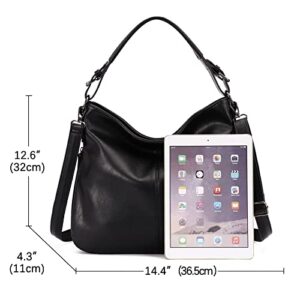 Hobo Bags for Women PU Leather Shoulder Bag Large Handbags Crossbody Purse Ladies Tote Bags with Adjustable Shoulder Strap Black